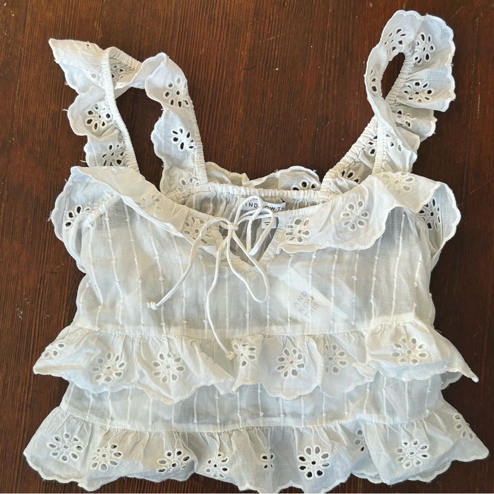 And Now This / Women’s White Cotton Eyelet Ruffles size Small